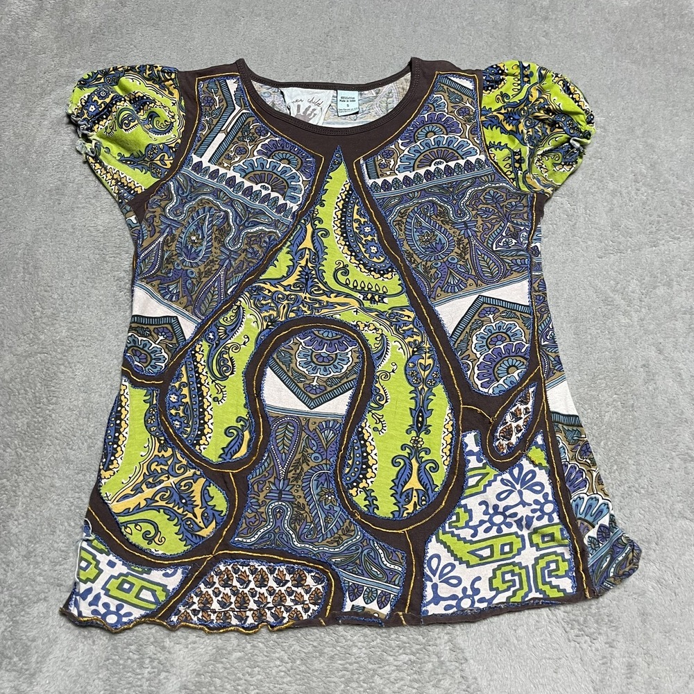 Inner Child Top Womens Small Patchwork Embroidered‎ Shirt Boho Earthcore Hippie